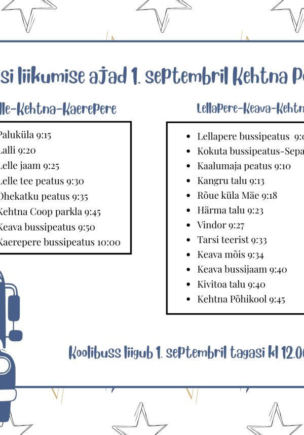 1. septembri koolibussi liikumise info